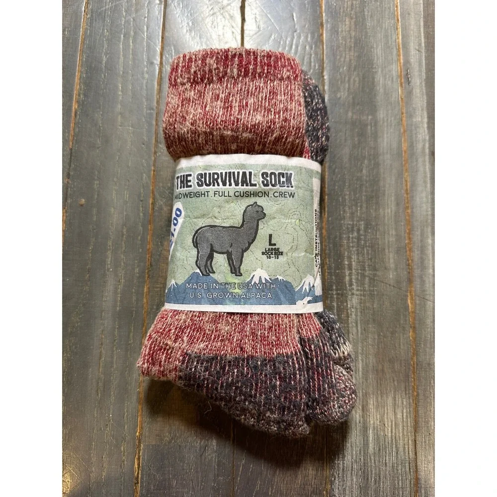 The Survival Sock Alpaca Fiber Midweight Full Cushion Crew Socks Red Grey
